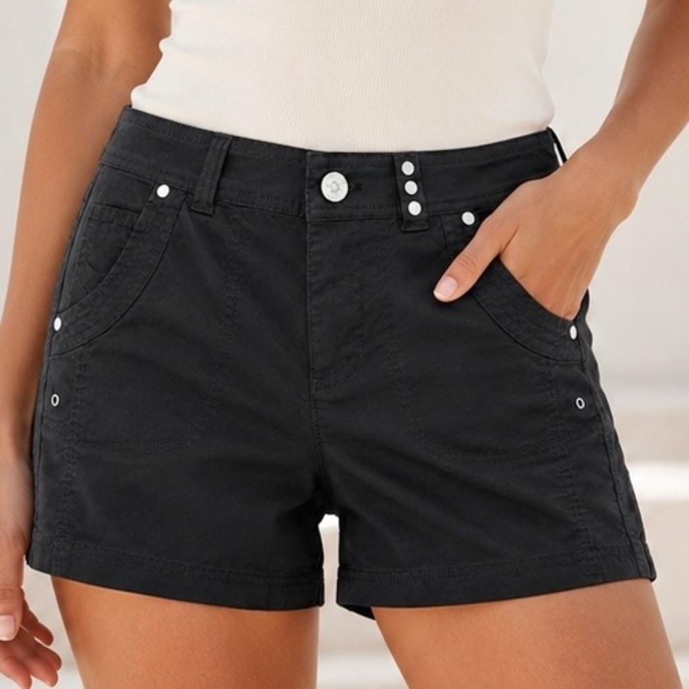 Style & Co Mid Rise Utility Studded Petite Shorts Womens 8P Black NWT